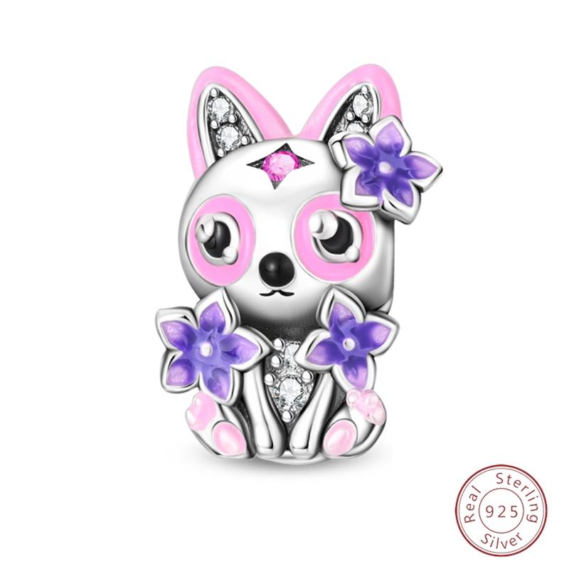 S925 Silver Birthday Bear Lucky Cat Elephant Family Firefly Charms Beads Fit 3mm Bracelets DIY Fine Jewelry