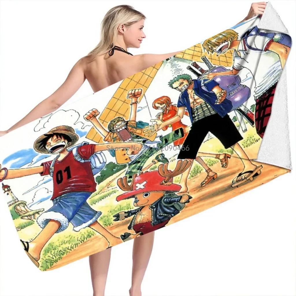 2026 Hot Bandai Anime One Piece Bath Towel Beach Towel Mat Fast Drying Bathroom Beach Towel Kids Boys Washcloth Blanket Gifts