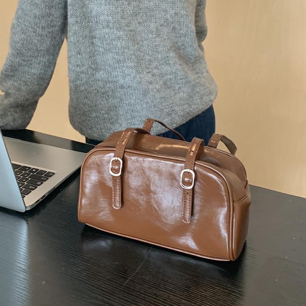 

Large Capacity Boston Bag PU Leather Female Handbag Elegant Underarm Bag Lady чорний