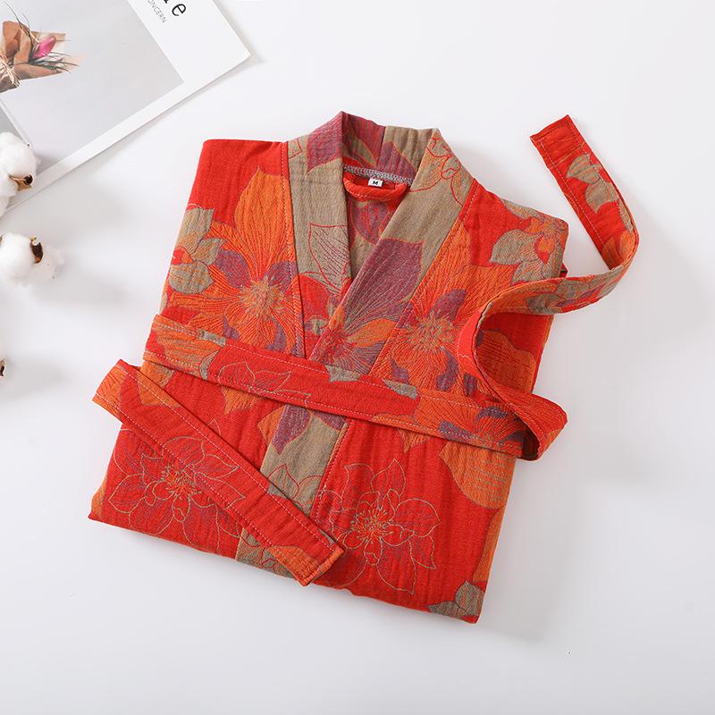 Pure Cotton Double Layer Gauze Bathrobe - Class A Spring/Summer, Thin, Water-Absorbent, Quick-Drying Yukata for Couples