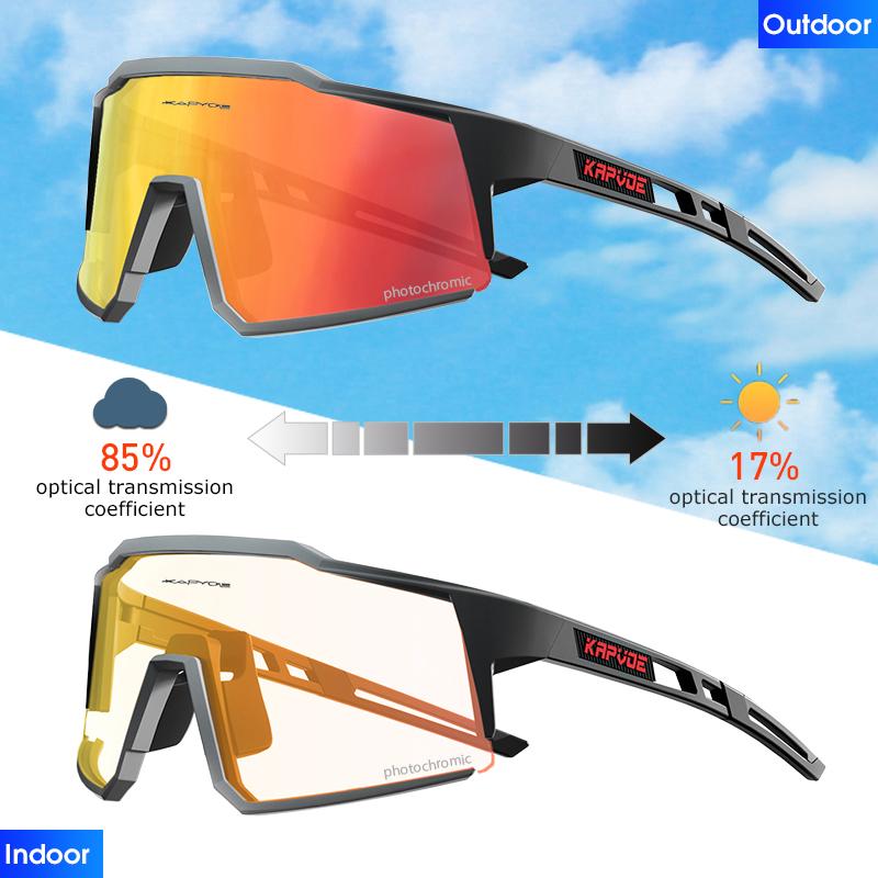 Kapvoe Photochromic Cycling Glasses Outdoor Sports Men Bike Glasses Women Mountain Bicycle Riding Protection Goggles Eyewear