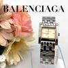 Used 984 New Battery BALENCIAGA Balenciaga Watch Square Quartz Ivory Stainless Steel Silver Ladies