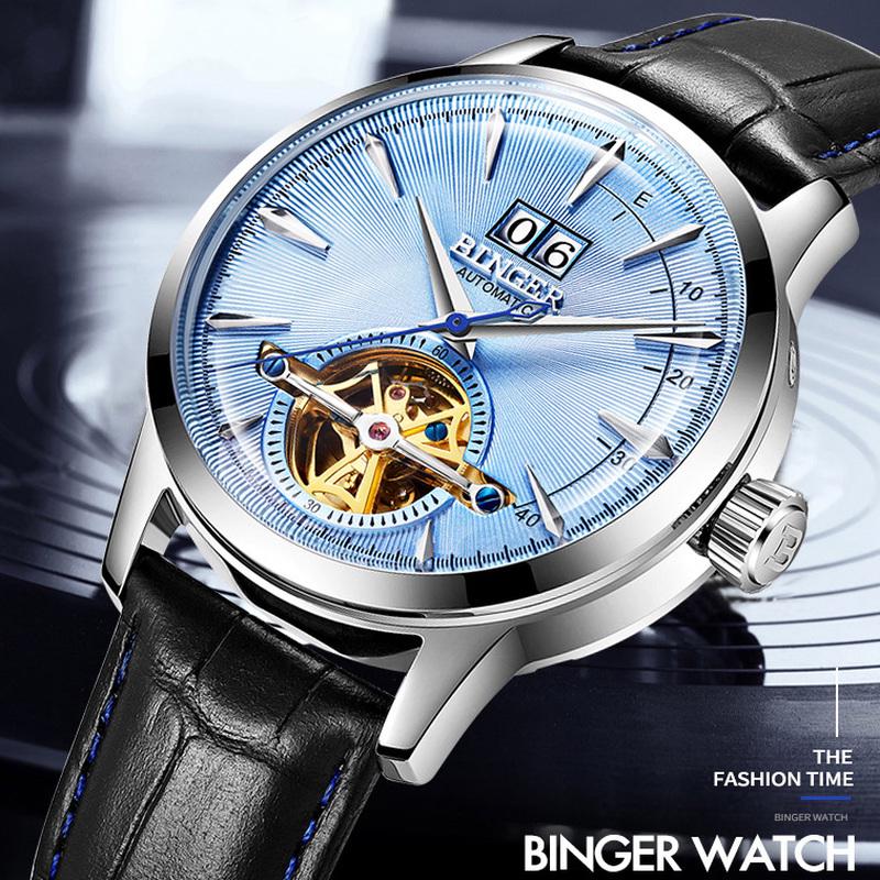 Buy BINGER Men Leather Strap Automatic Mechanical Business Watch Hollow  Waterproof Watch at affordable prices — free shipping, real reviews with  photos — Joom