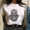 Hamasa Hand der Fatima Print Damen T-Shirts Lucky Hamsa Hand Harajuku Unisex T-Shirts Sommer Kurzarm Schwarzes Top Tees Weiblich
