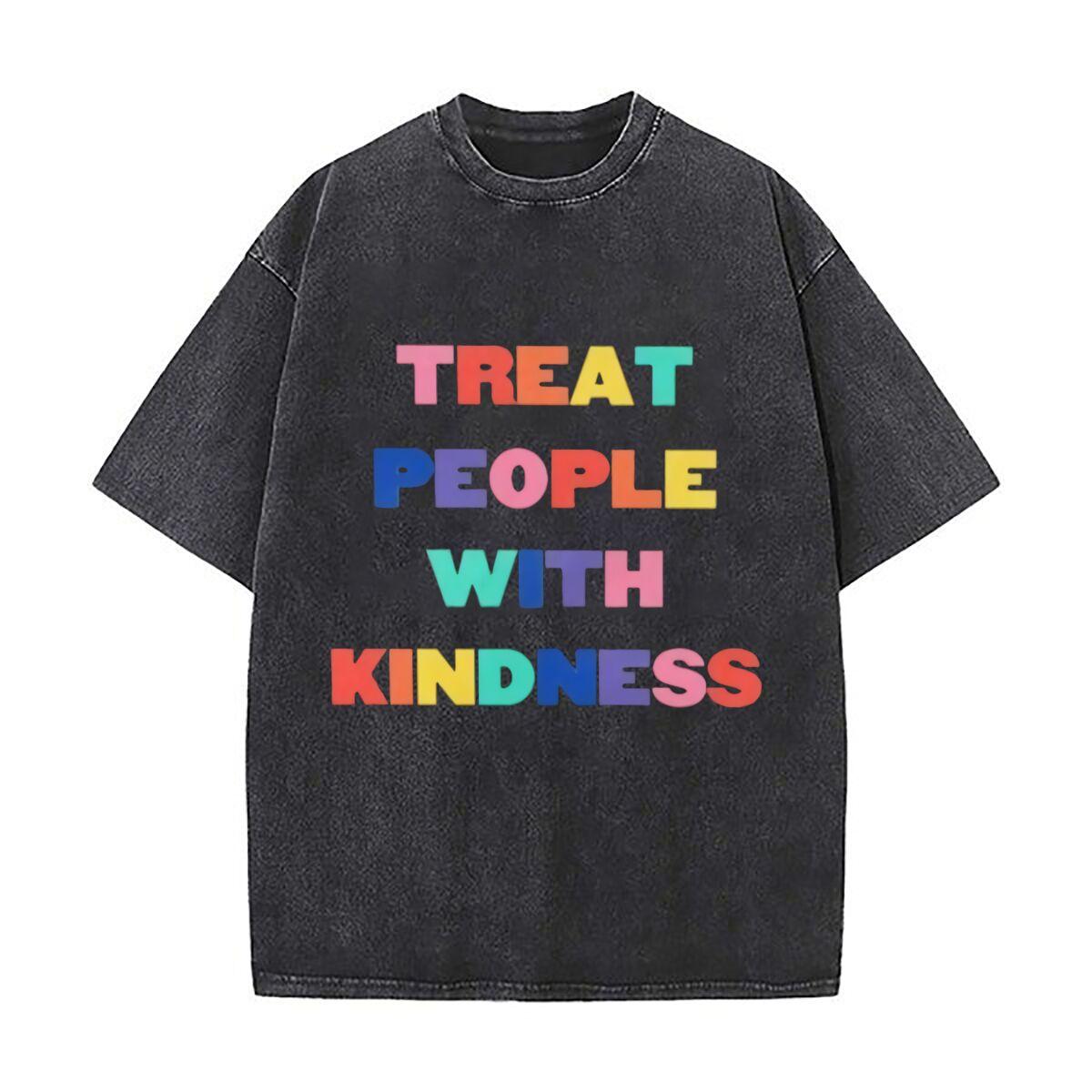 Kindness Positivity Art Daily Commute Vintage Distressed T Shirt Loose Washed Sleeve S