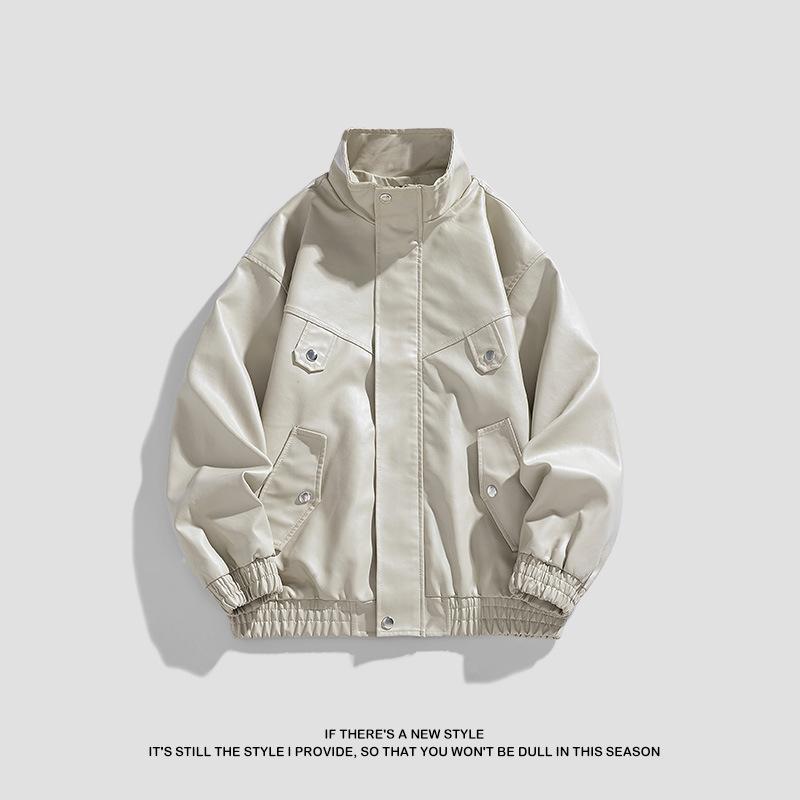 Autumn New Men's Casual Versatile Couple Leather Coat Handsome and Trendy Motorcycle Style Loose Jacket Retro Fashion Jacket