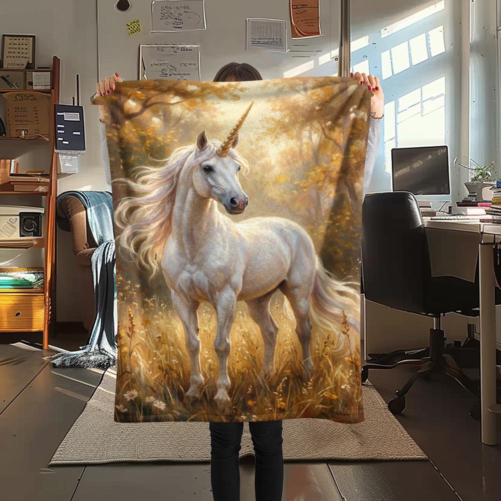 1PC Cute unicorn Print FlAannel Blanket, High quality Comfortable for All Seasons, Home Decor, Warmth and Comfort