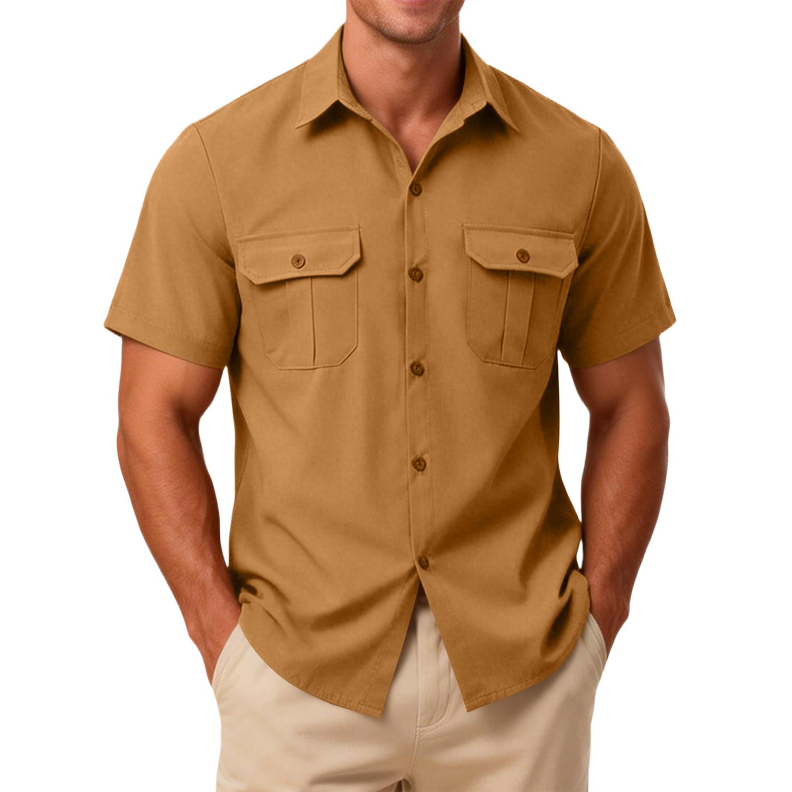 Men s Casual Outdoor Collared Workwear Short-Sleeve Shirt M кофейный