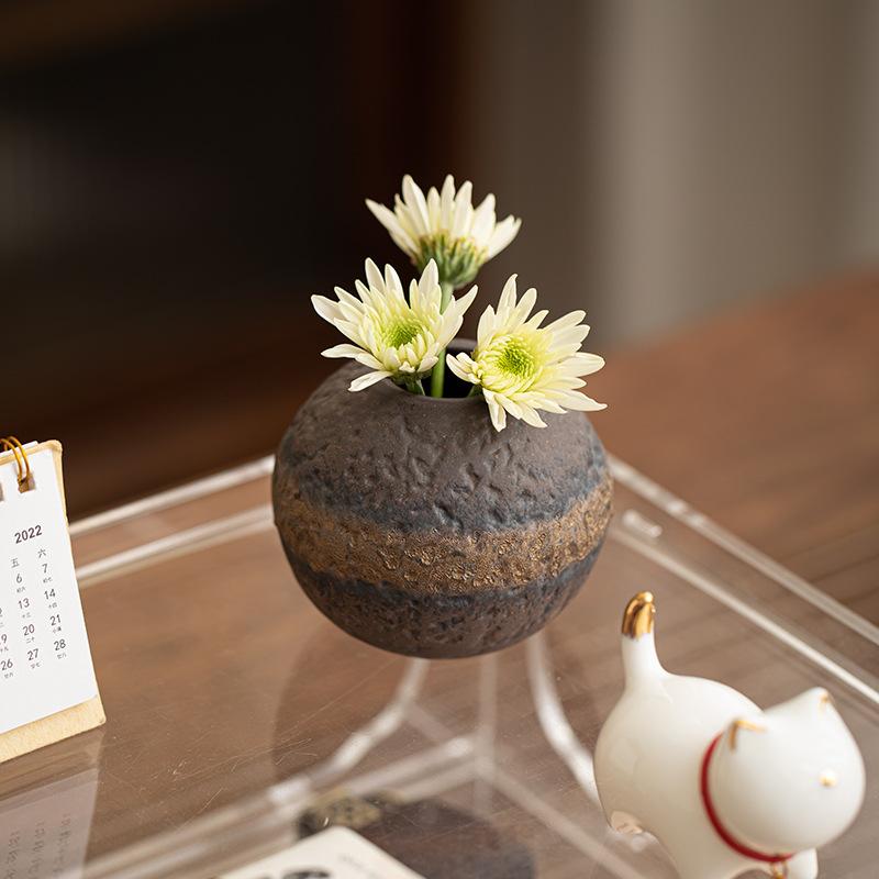 Vintage grobkeramische kleine Vase, japanischer Stil Wohnzimmer Esstisch, hydroponisches Blumenset, Heimdekorationsornament