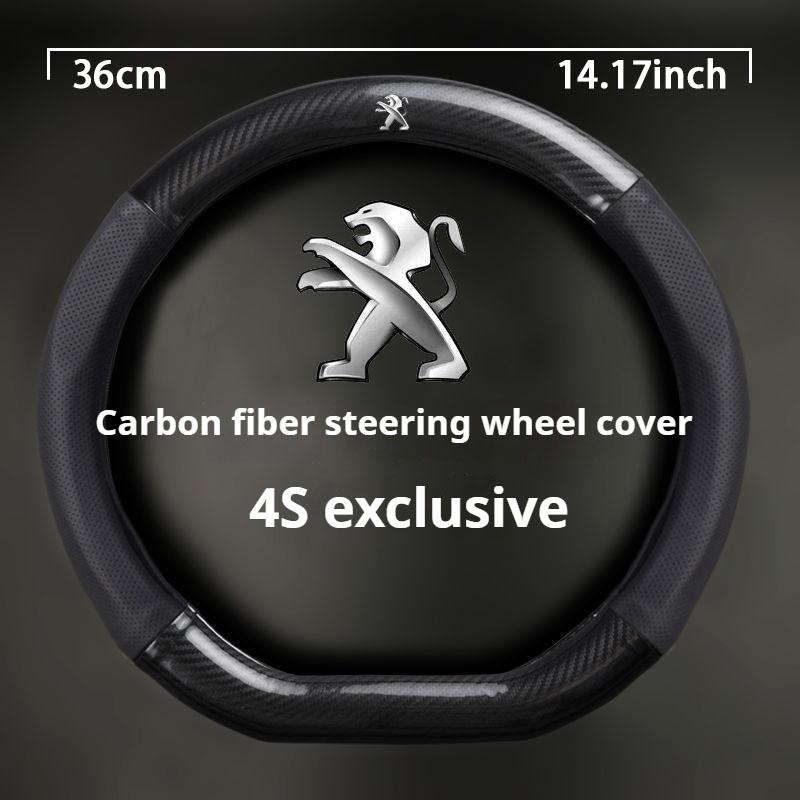 36cm For Peugeot 208 308 2008 3008 4008 508L 5008 408 Car Nappa Leather Carbon Fiber Steering Wheel Cover Non-slip Car Interior 6RQ