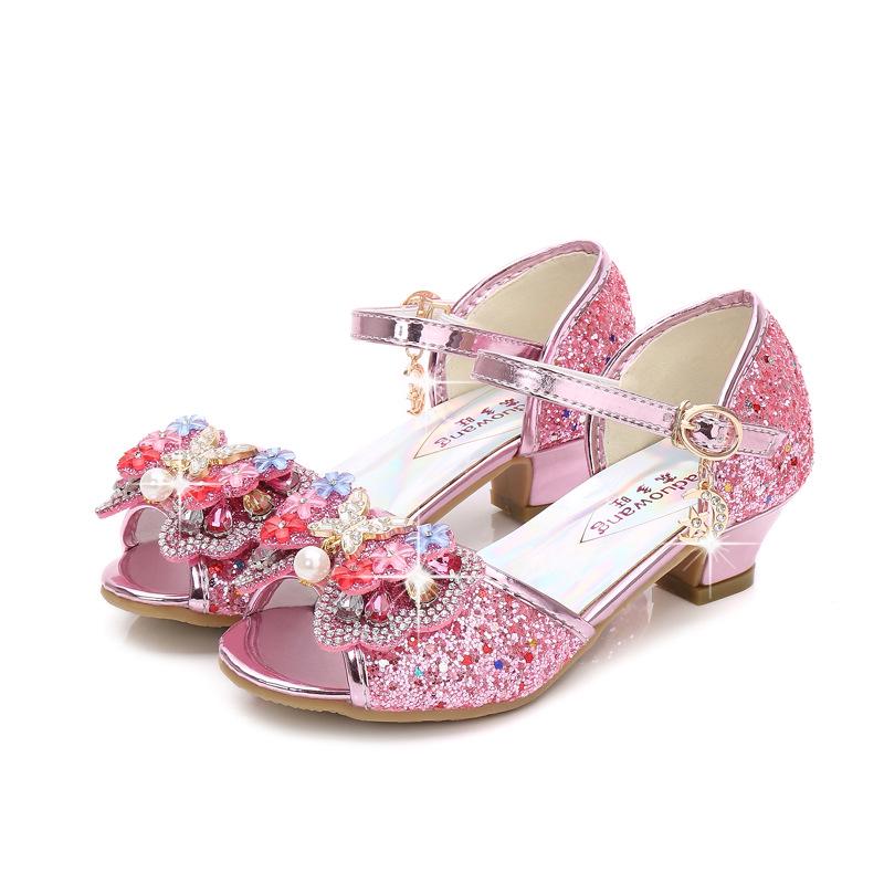 2025 Spring Korean Style Girls' Princess Bow High Heel Open-Toe Sandals