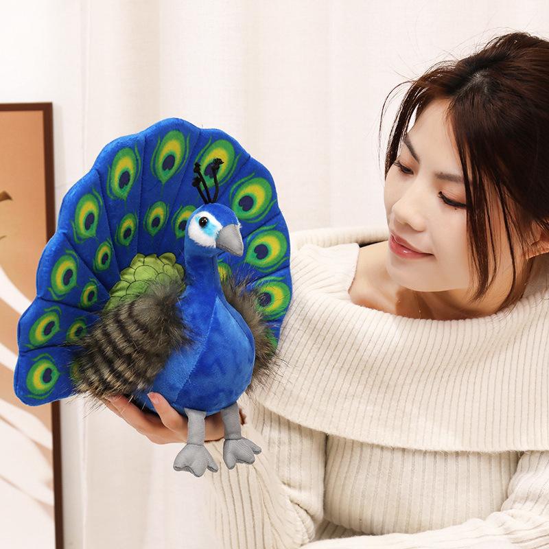 Simulated Peacock Plush Toy Peacock Open Screen Zoo Souvenir Ornament Doll Children'S Bird Cognition Textbook