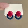 Korean Style Geometric Resin Color Block Stud Earrings - Women's Light Luxury Round Hoops Jewelry