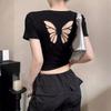 Hollow Bow Embroidery Front Shoulder Short Sleeve T-Shirt Women's Summer Navel Short Slim Skinny Spice Girl Top
