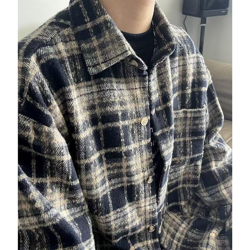 Στυλ Βαρέως Τύπου Μαύρο Καρό Πουκάμισο Unisex Vintage Μακρυμάνικο Πουκάμισο Μόδα Casual Ευέλικτο Εξωτερικό Ρούχο για Ζευγάρια