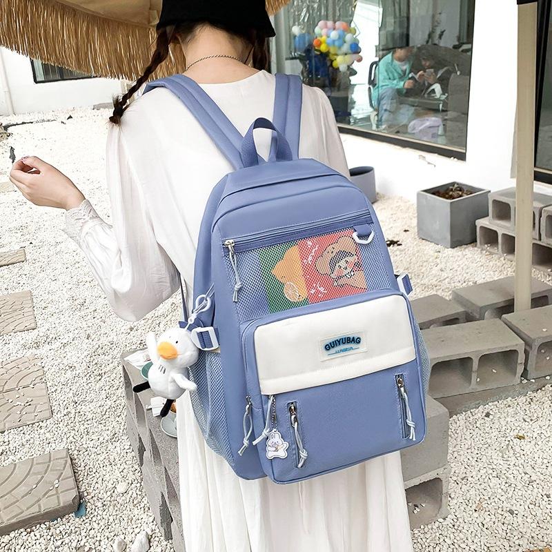 School bag four-piece female backpack fashion student large capacity backpack backpack student schoolbag