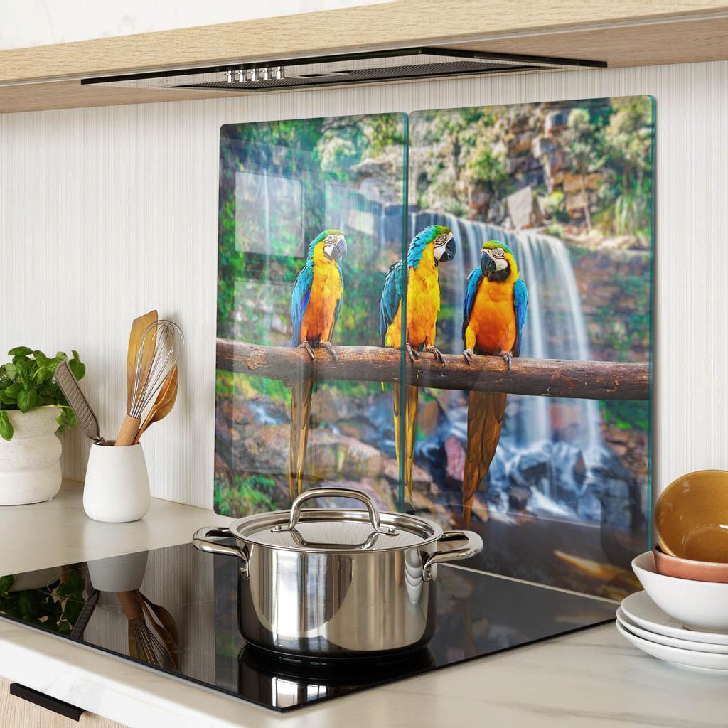 Decorative Glass Cutting and Serving Boards Parrots On a Branch 2X30X52 Cm