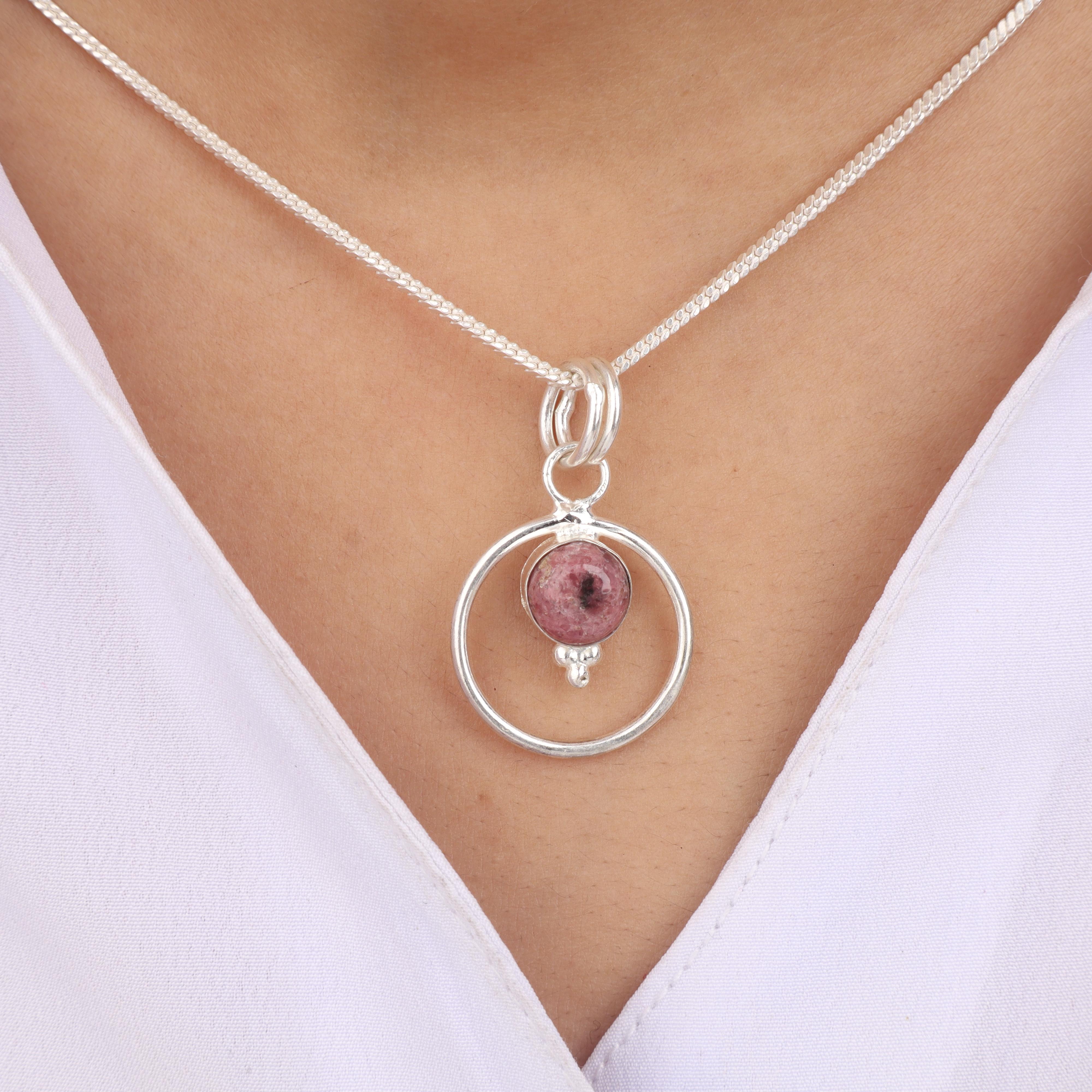 

Black Rhodonite Gemstone 925 Sterling Silver Jewelry Chain Pendant 1.2 Gift For Wife PP-68-35