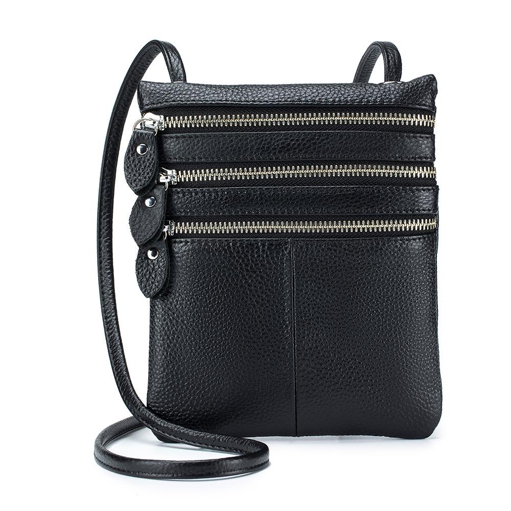 New Women's Mobile Phone Bag Soft Leather Vertical Three Zipper Shoulder Messenger Bag Fashion Women's Bag Trend