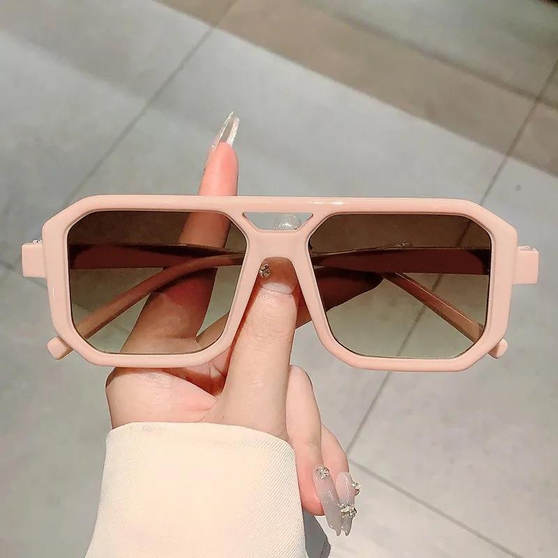 Fashion Retro Double Bridge Sun Glasses for Women Ins Vintage Square UV400 Sunglasses Eyewear Men Classic Ins Goggle Shades