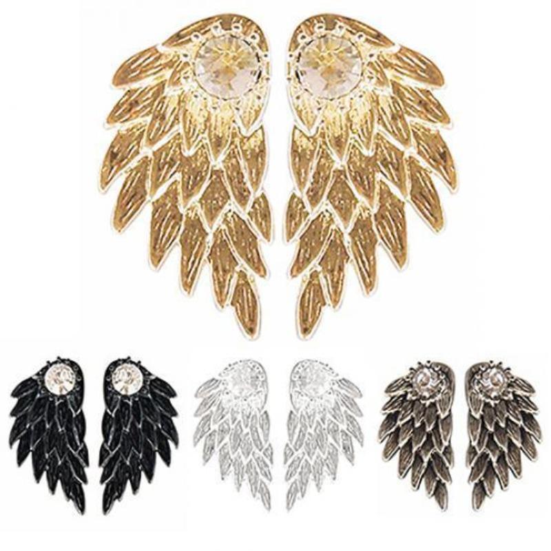 Women Retro Gothic Cool Jewelry Angel Wing Rhinestone Ear Jacket Earrings