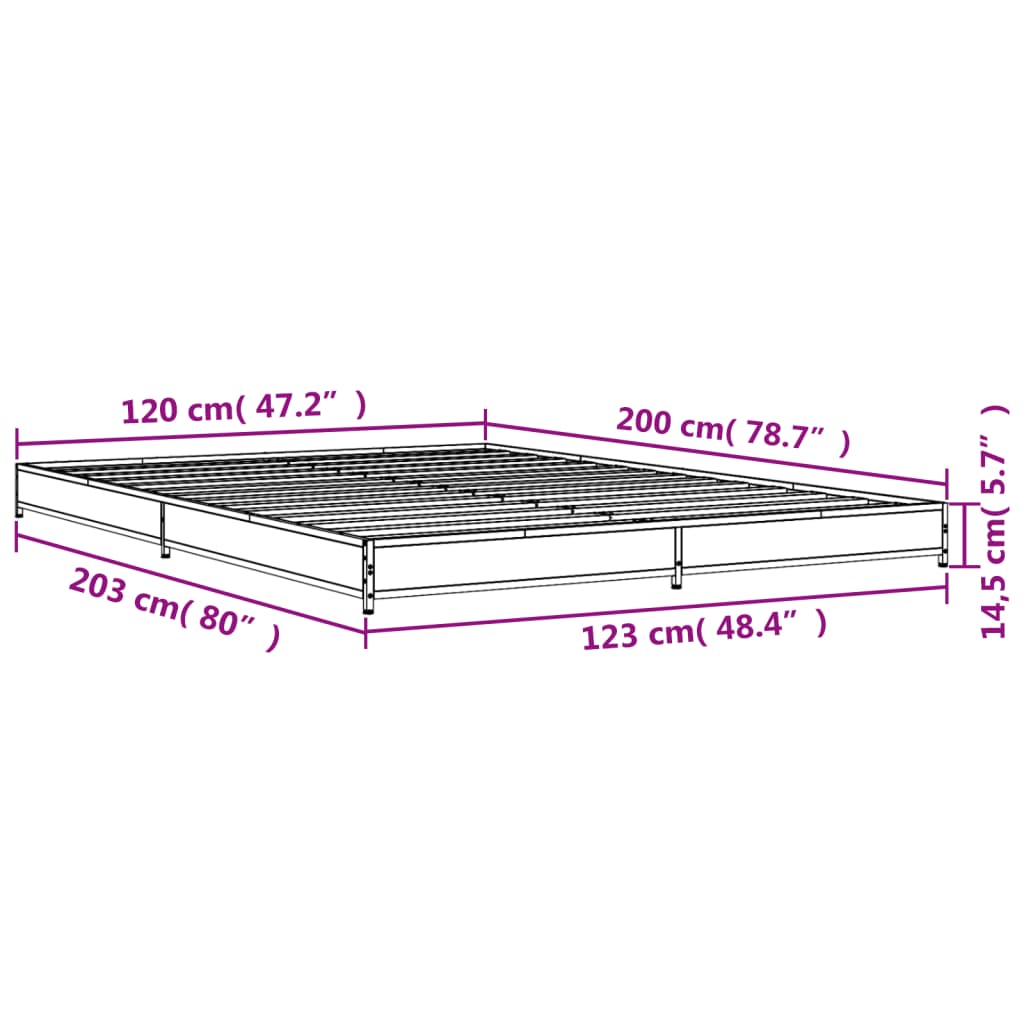 Bed Frame Gray Sonoma 120 x 200 cm Engineered Wood and Metal