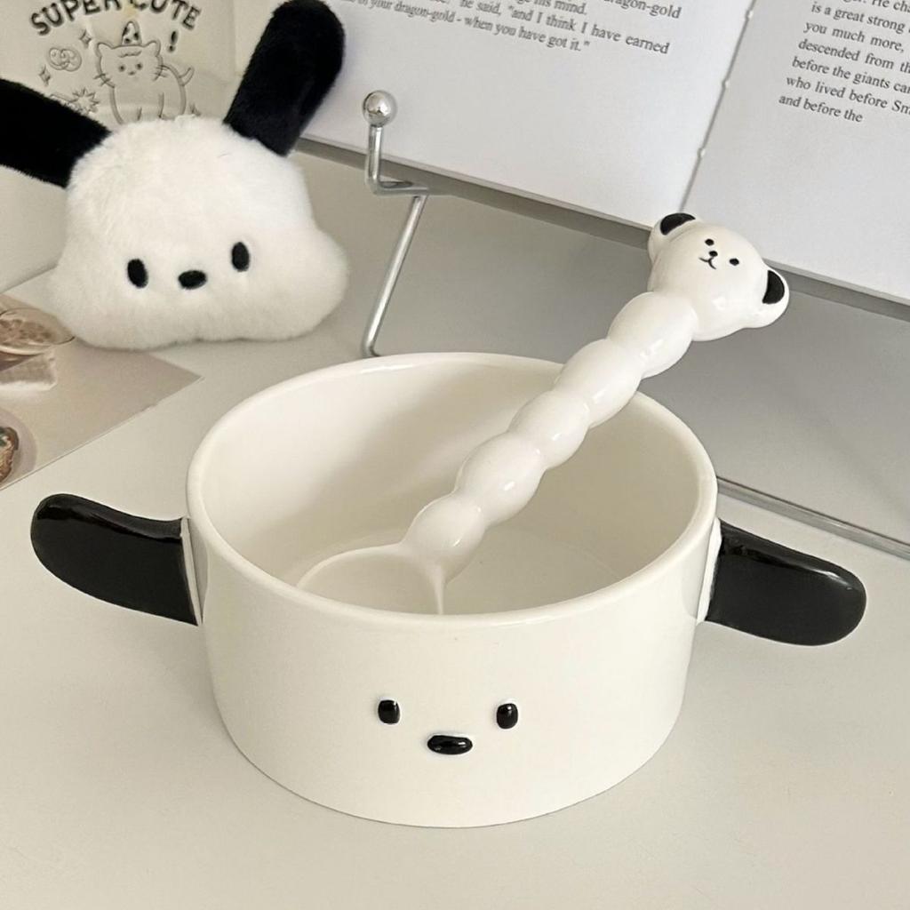 Koreansk Söt Hundformad Salladsskål Skedset Sovsal Nudelskål Keramisk Soppskål Med Handtag Kawaii Keramisk Tallrik Rätt
