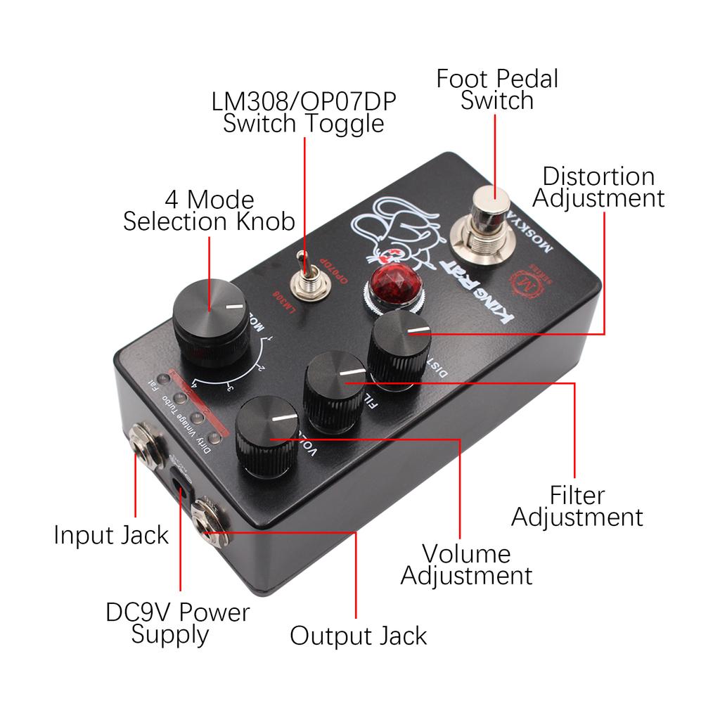 Педаль эффектов для гитары MOSKYo Fuzz Distortion с 4 переключателями режимов и регуляторами громкости FilterDistortion