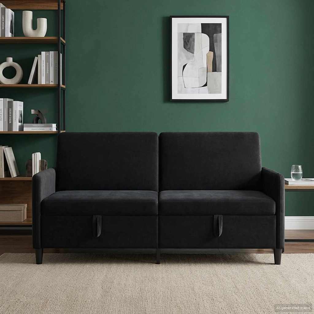 Storage Sofa in Black 172 x 78 x 87 cm Polyester
