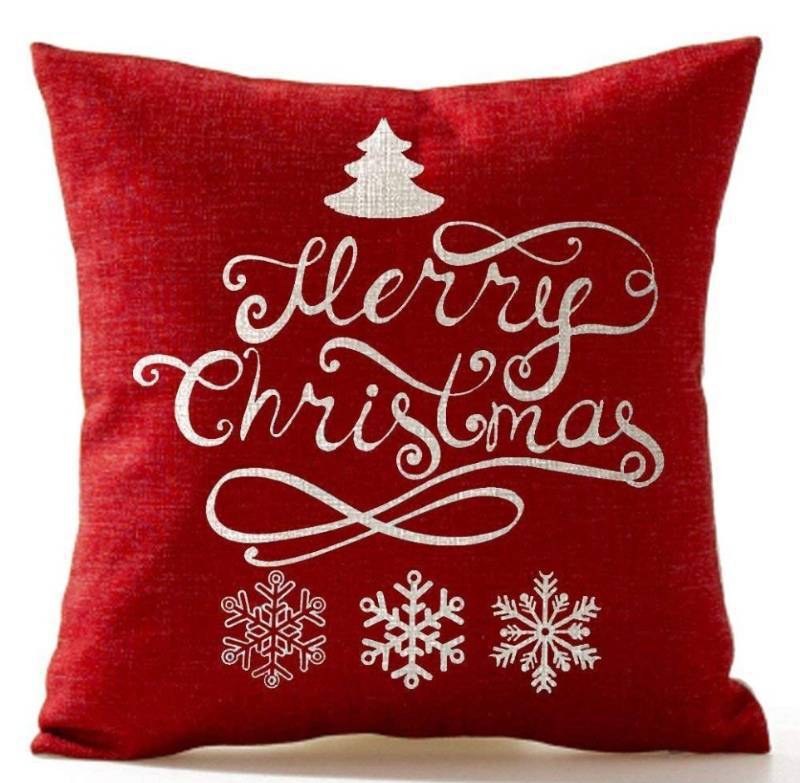 Red Plaid Sofa Linen Christmas Pillow Cover Reindeer Snowflake Home Cushion Cover