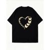 White Short Sleeve T Shirt With Leopard Heart And Butterflies Print Casual Summer Top For Women
