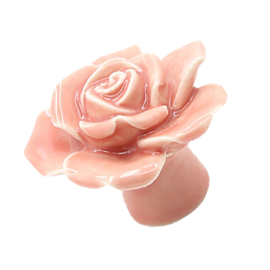 Ceramic Rose Door Knob Drawer Cupboard Wardrobe Furniture Pull Handle Hardware (Pink)