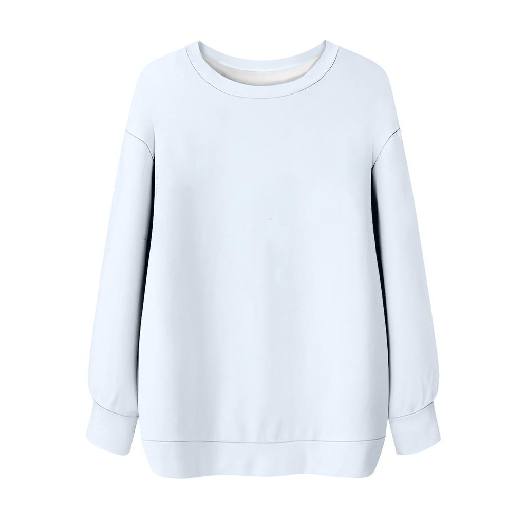 Women's Solid Color Round Neck Long Sleeved T-shirt Sweatshirt Top