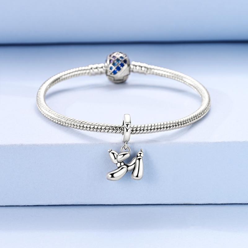 925 Silver Balloon Dog Charm Pendant Smooth Polished 3D Design for Women DIY Jewelry Gift Fit Original Bracelet