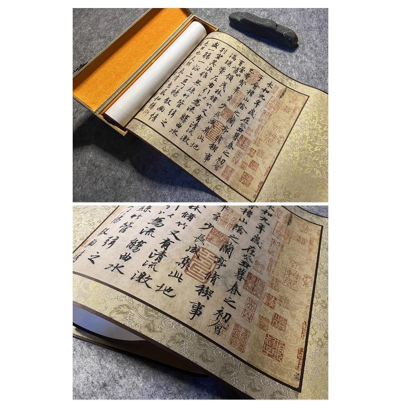 

Павильон орхидей Ван Сичжи Предисловие Каллиграфия Подвесная картина Распылительная краска высокого разрешения Прокрутка Декоративная живопись 30*110cm