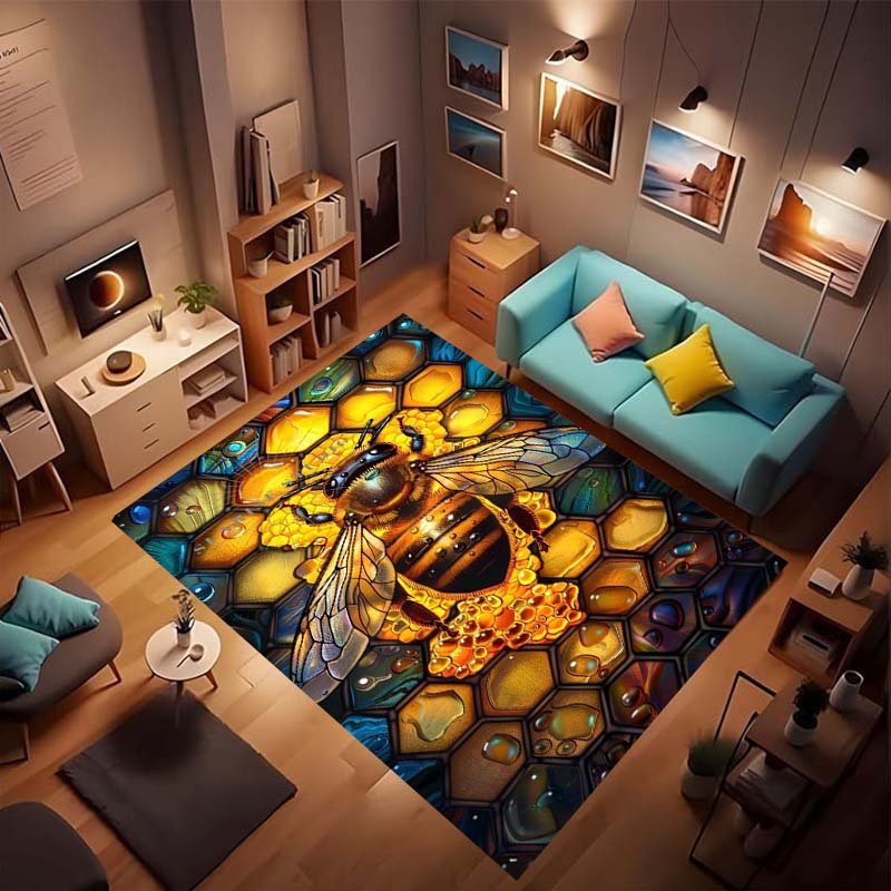 3D cartoon cute bee pattern non-slip rug, soft flannel, washable, non-slip backing, suitable for living room, bedroom, bathroom,