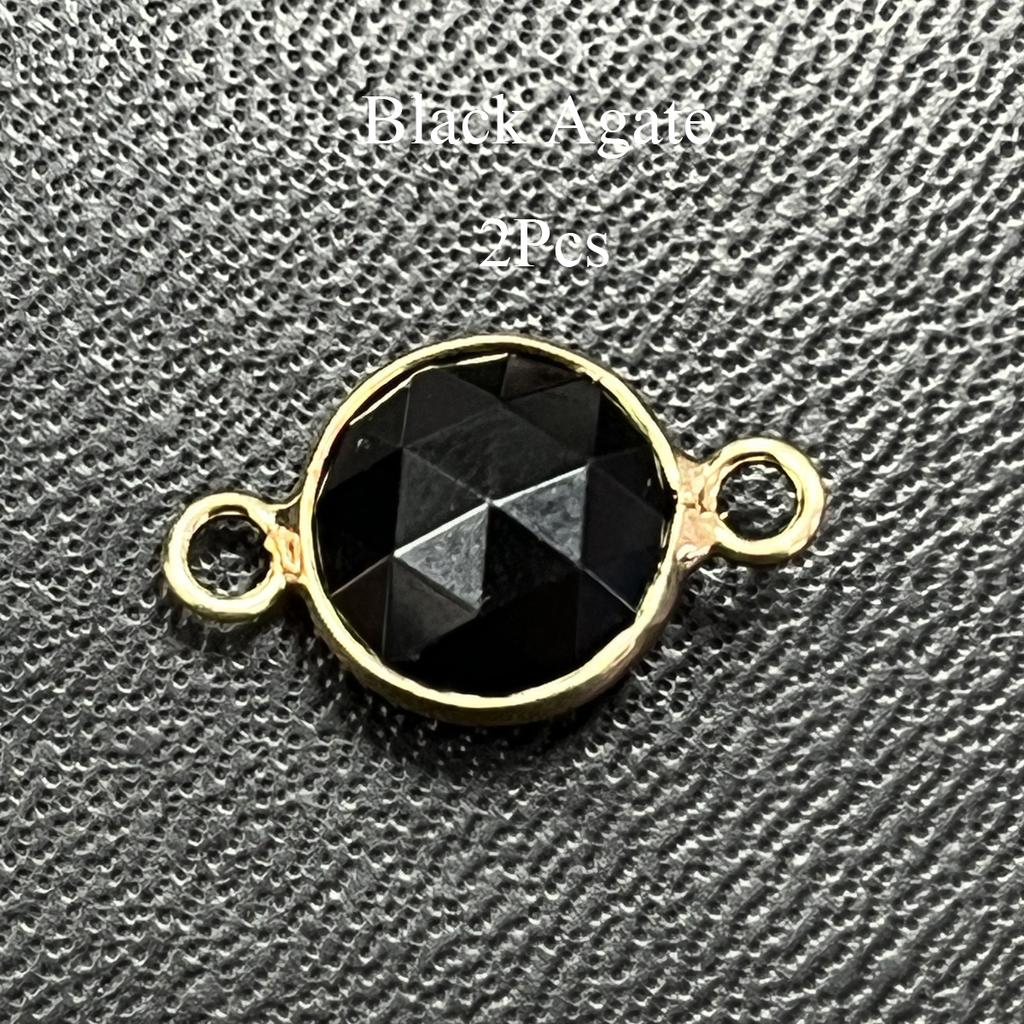2Pcs, Faceted Natural Stone Connector, Minimalist Handcrafted Round Agate Gems Pendant Connectors for Jewelry Making DIY Necklace Bracelet Accessories