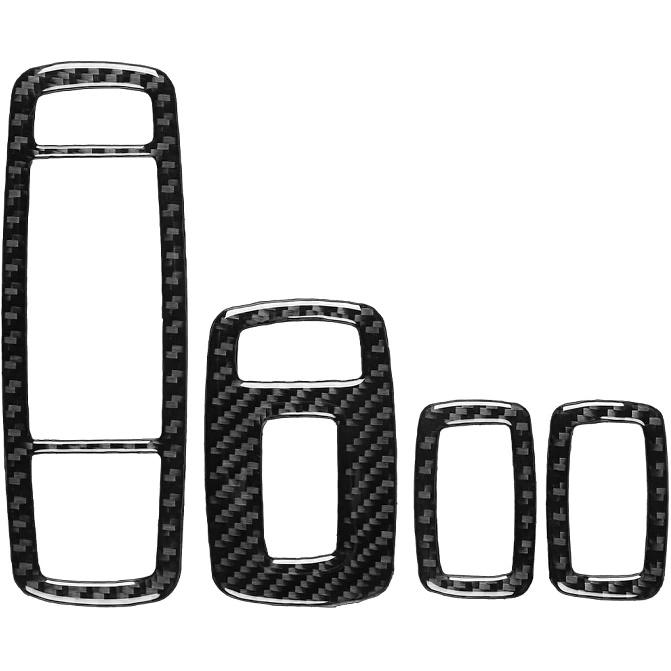 4pcs Carbon Fiber Car Window Lift Switch Cover Stickers Compatible with Dodge RAM 1500/2500/3500 2019-2023 Crew Cab, Door Glass Control Panel Trim