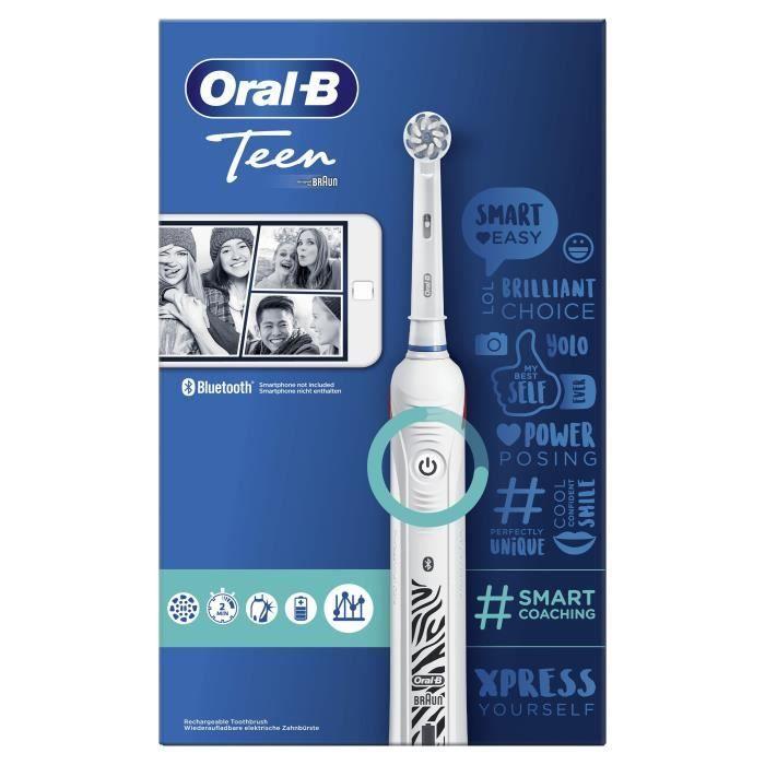 Oral-b teen brosse à dents électrique rechargeable, 1 manche, 1 brossette, technologie 3d, élimine jusqu’à 100 % plaque dentaire