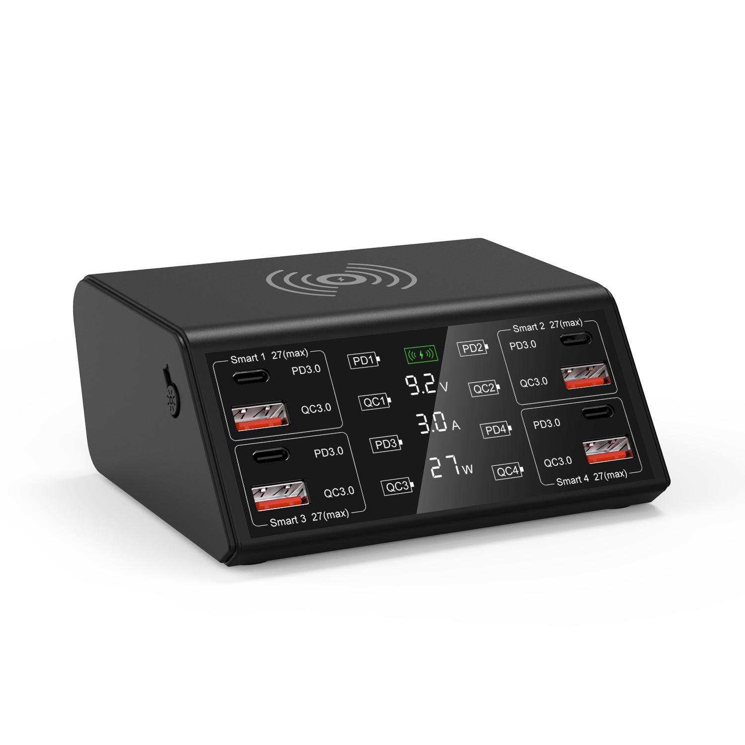 

100 Вт 8 портов USB Type C быстрая зарядная станция QC3.0 PD3.0 PPS беспроводная зарядка настольного телефона быстрая зарядка для iPad планшета телефона EU Plug чёрный