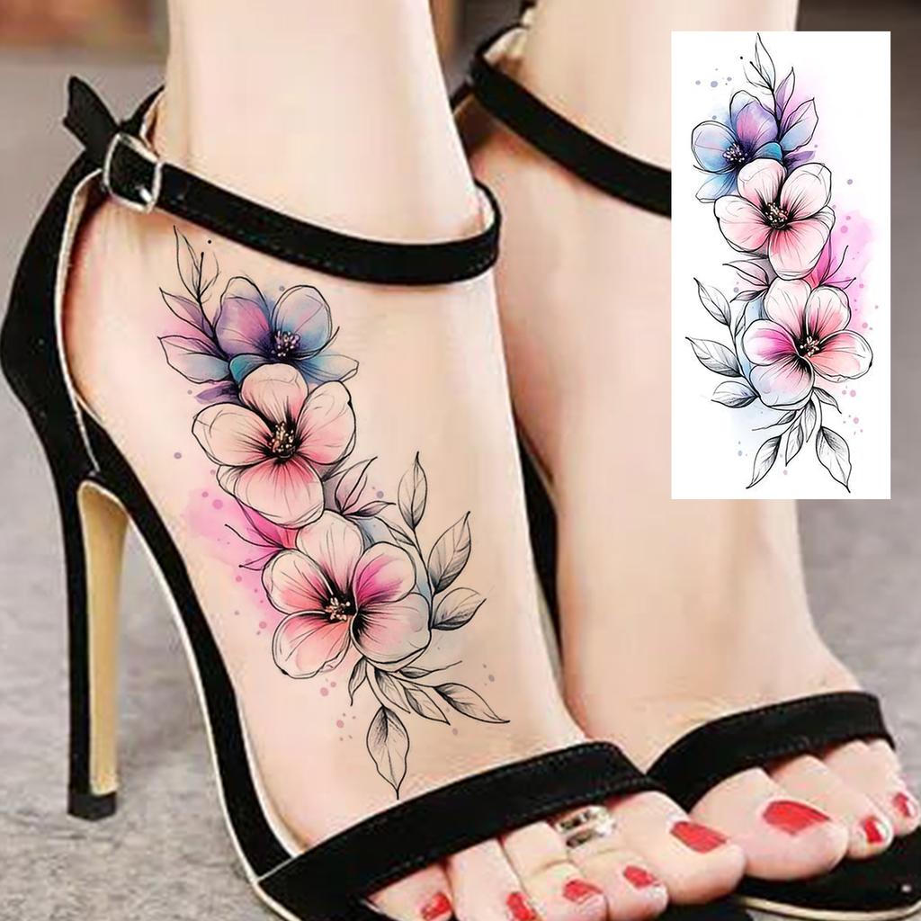 1 Sheet Colorful 3D Rose Flower Butterfly Temporary Tattoos For Women Adults Hand Foot, Waterproof Realistic Fake Tattoo Sticker