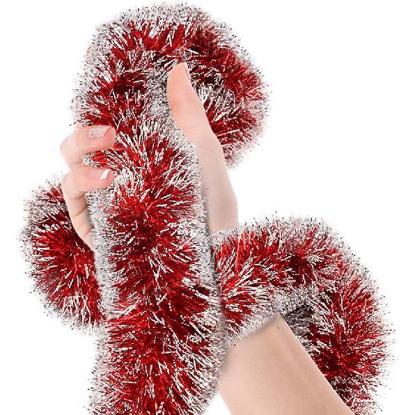 2M Christmas Tinsel Garland Iridescent Red Green Metallic Tinsel Twist Garland Glitter Hanging for Xmas Tree Decoration Party 7