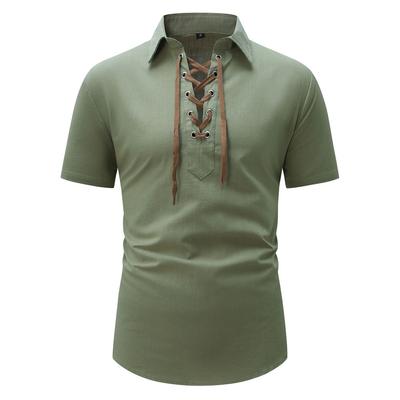 Summer Men's Fashion Short-sleeved Shirt Casual Solid Color Lapel Men's V-neck Short-sleeved Shirt
