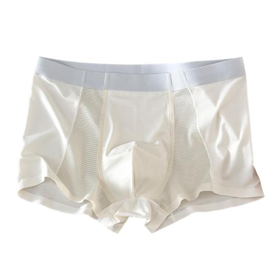 Men Boxer Briefs Mid-rise Elastic Waistband Breathable Mesh Shorts Underwear Solid Color U-Convex