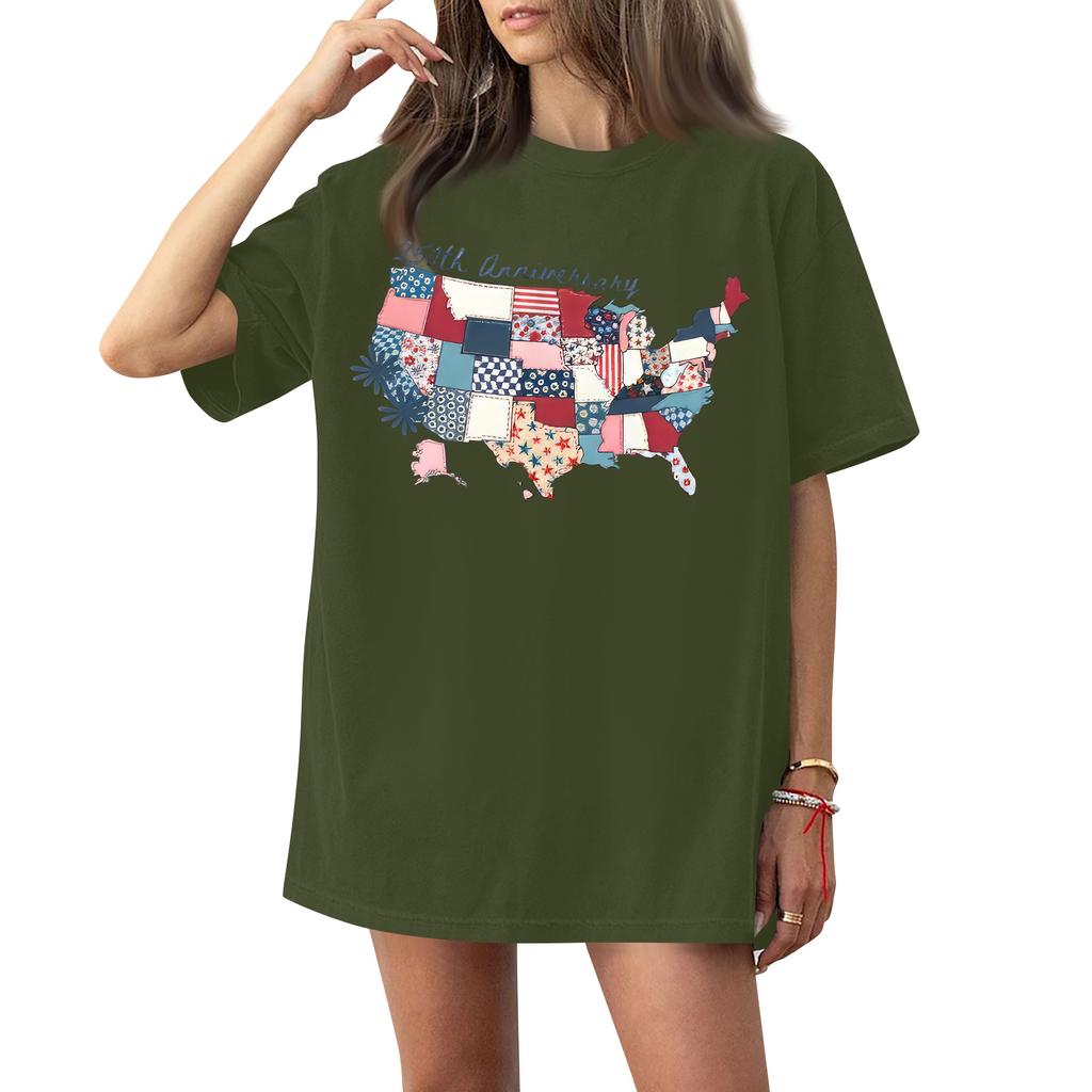 Damen Rundhals Bedrucktes Kurzarm T-Shirt Top