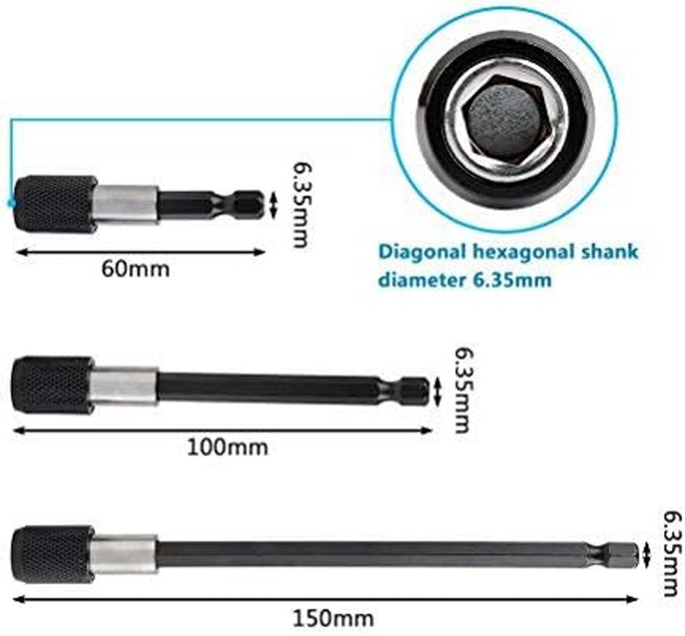 3Pcs Magnetic Extension Chuck Adapter 1/4 Inch Hex Shank Quick Release Bar Socket Screwdriver Bit Holder Set for Screws Nuts