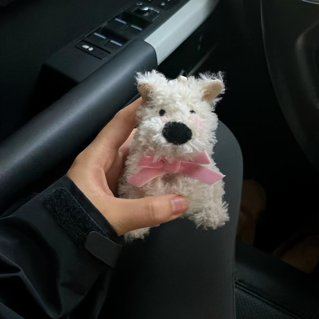 Fluffy Dog Dashboard Toy White Polyester Car Interior Accessory Auto Decor Gift