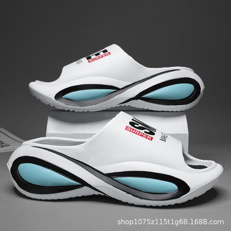 Slippers New Summer Couple Thick Bottom Non-slip Heightening One-word Drag Casual Fashion Soft Bottom Beach Sandals