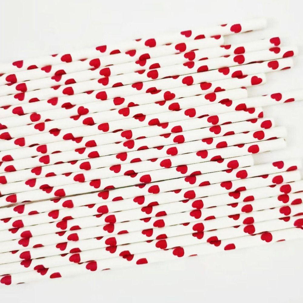 100pcs 3 Colors Disposable Paper Straw Multipurpose Heart Print Beverage Straw Environment Protection Paper Pipette Cafe