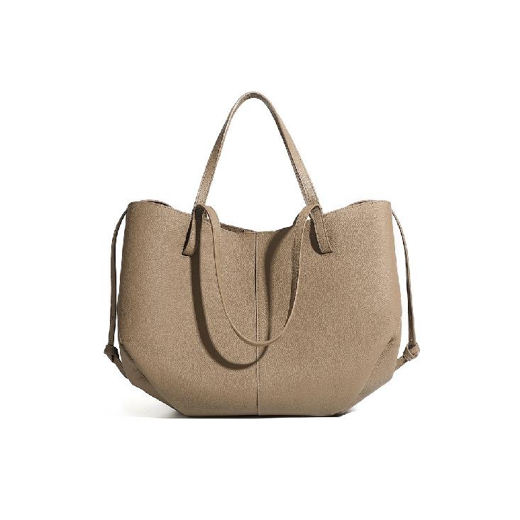 

Versatile Basket Handbag 2025 New Top Layer Cowhide Texture Single Shoulder Tote Bag Mother Bag хакі